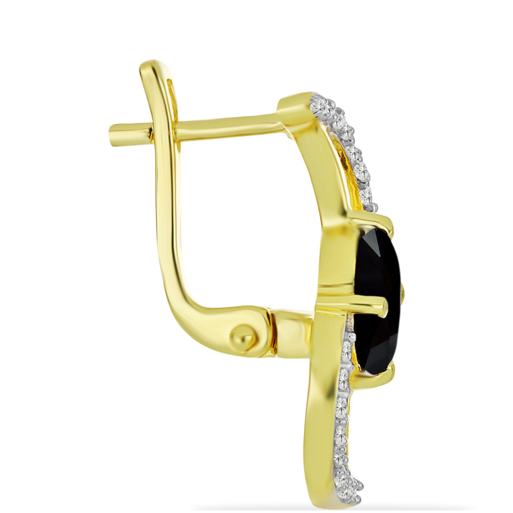 Pendientes de Plata Bañada en Oro con Ónix Negro y Topacio Blanco