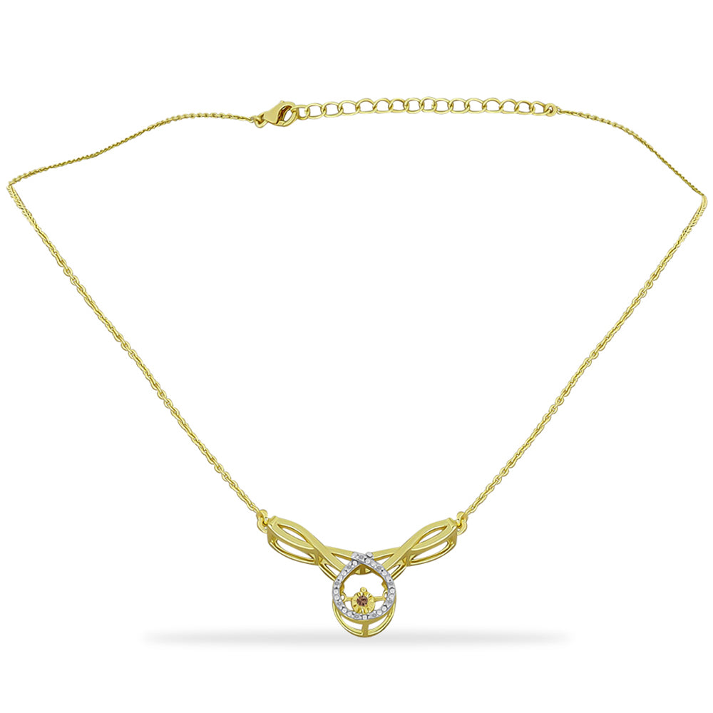 Collar de Plata Bañada en Oro con Diamante Champagne y Diamante blanco