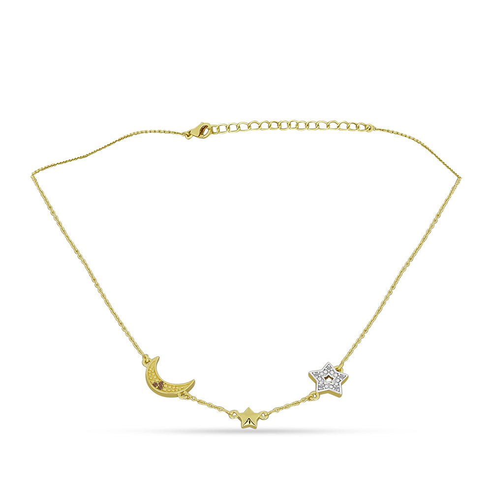 Collar de Plata Bañada en Oro con Diamante Champagne y Diamante blanco