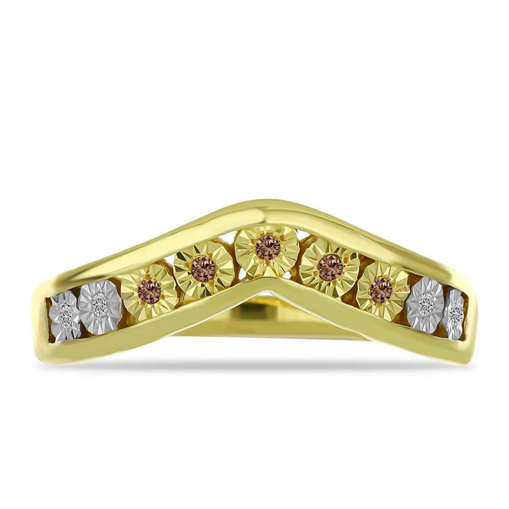 Anillo de Plata Bañada en Oro con Diamante Champagne y Diamante blanco