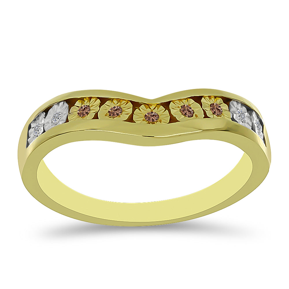 Anillo de Plata Bañada en Oro con Diamante Champagne y Diamante blanco