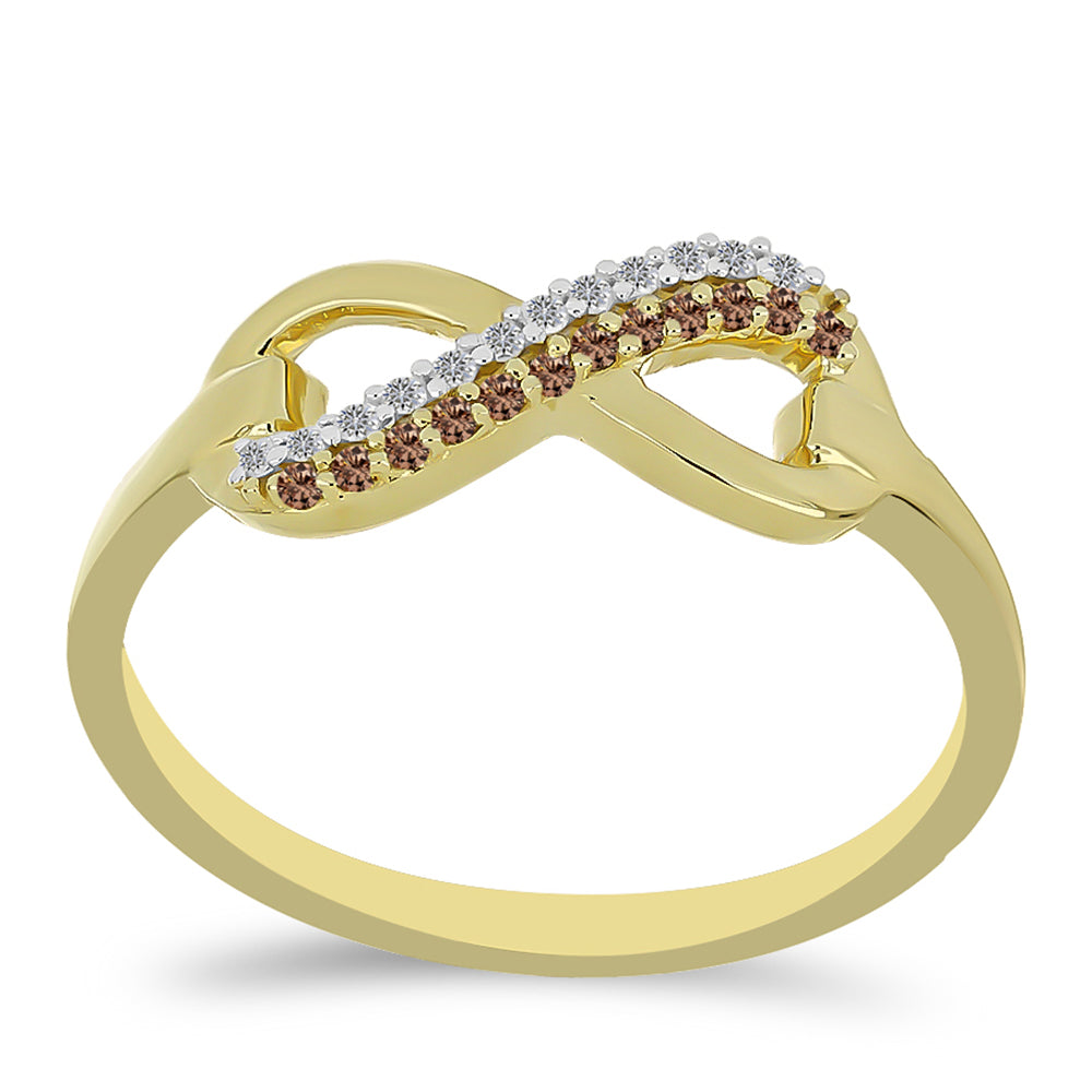 Anillo de Plata Bañada en Oro con Diamante Champagne y Diamante blanco