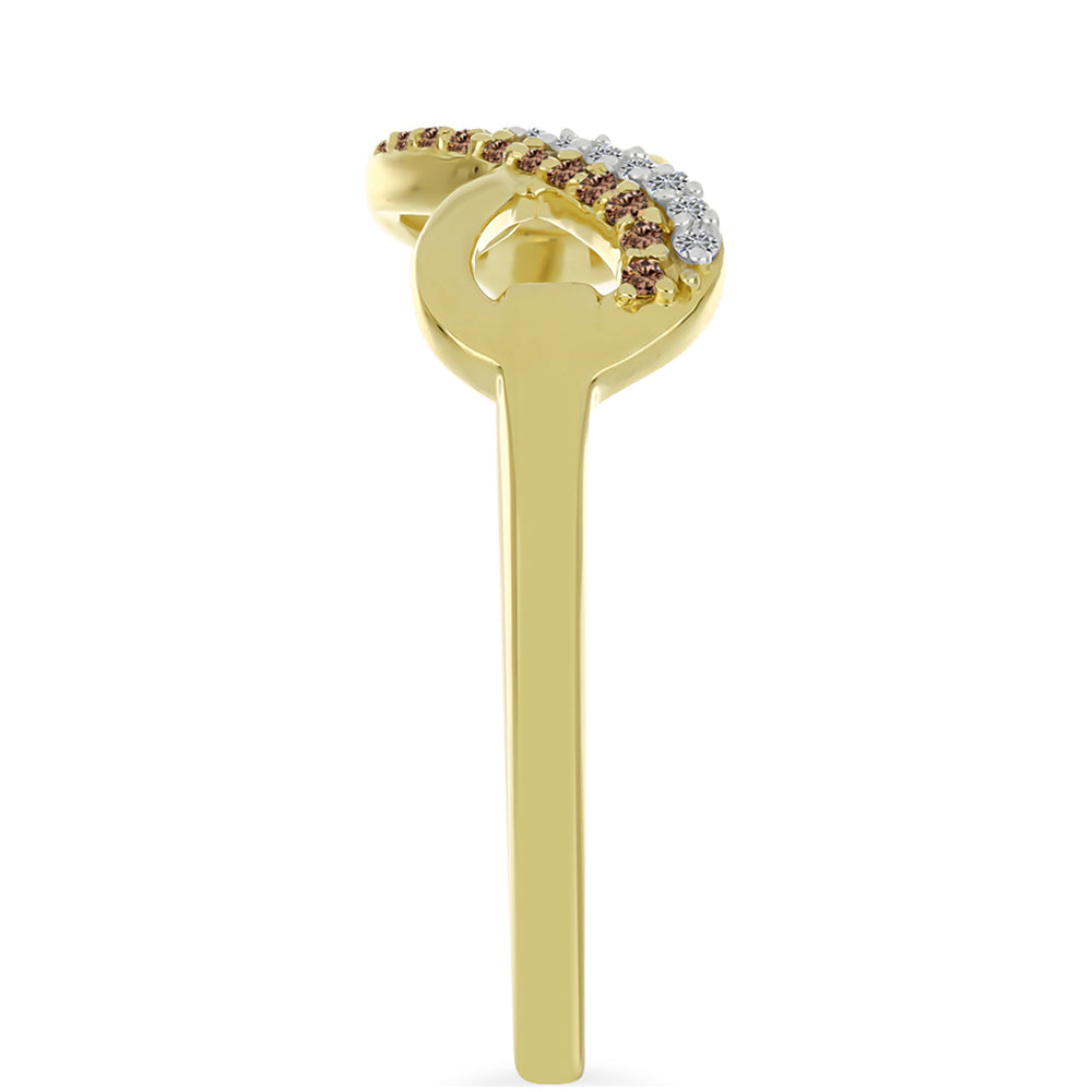 Anillo de Plata Bañada en Oro con Diamante Champagne y Diamante blanco