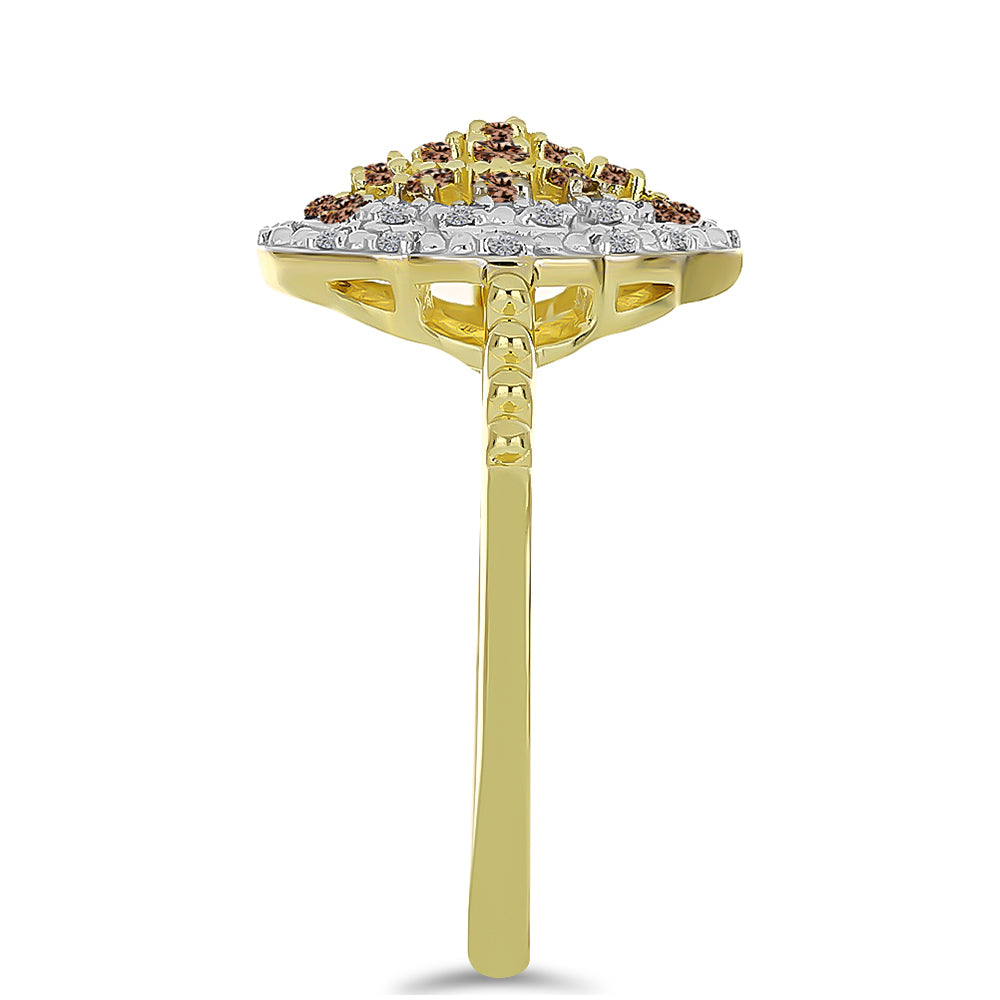 Anillo de Plata Bañada en Oro con Diamante Champagne y Diamante blanco