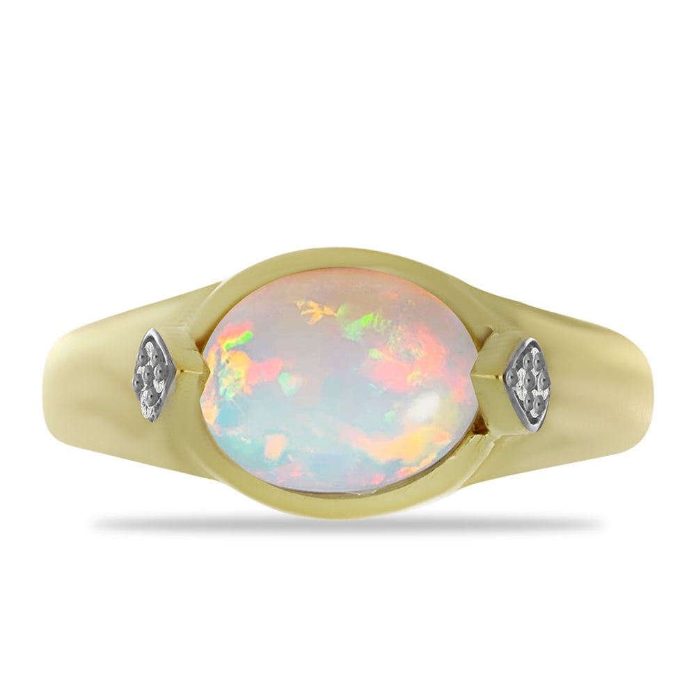 Anillo de Plata Bañada en Oro con Ópalo Welo y Topacio Blanco 1