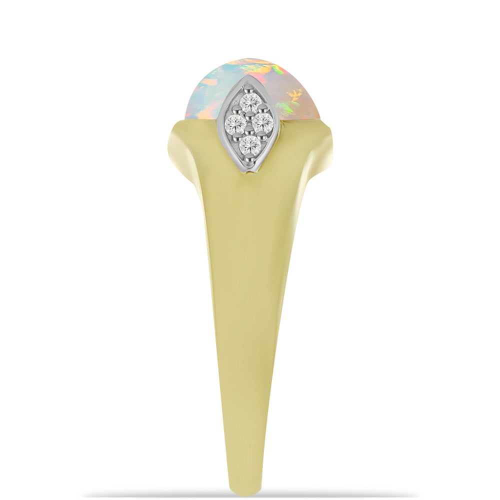 Anillo de Plata Bañada en Oro con Ópalo Welo y Topacio Blanco