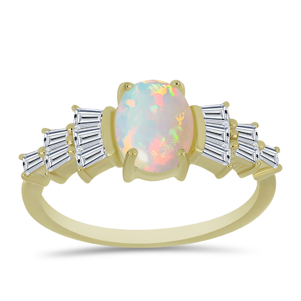 Anillo de Plata Bañada en Oro con Ópalo Welo y Zircón Blanco 3