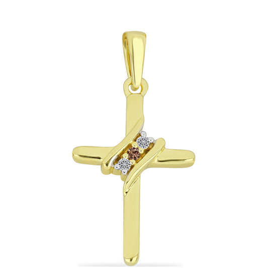 Cruz Colgante de Plata Bañada en Oro con Diamante Champagne y Diamante blanco