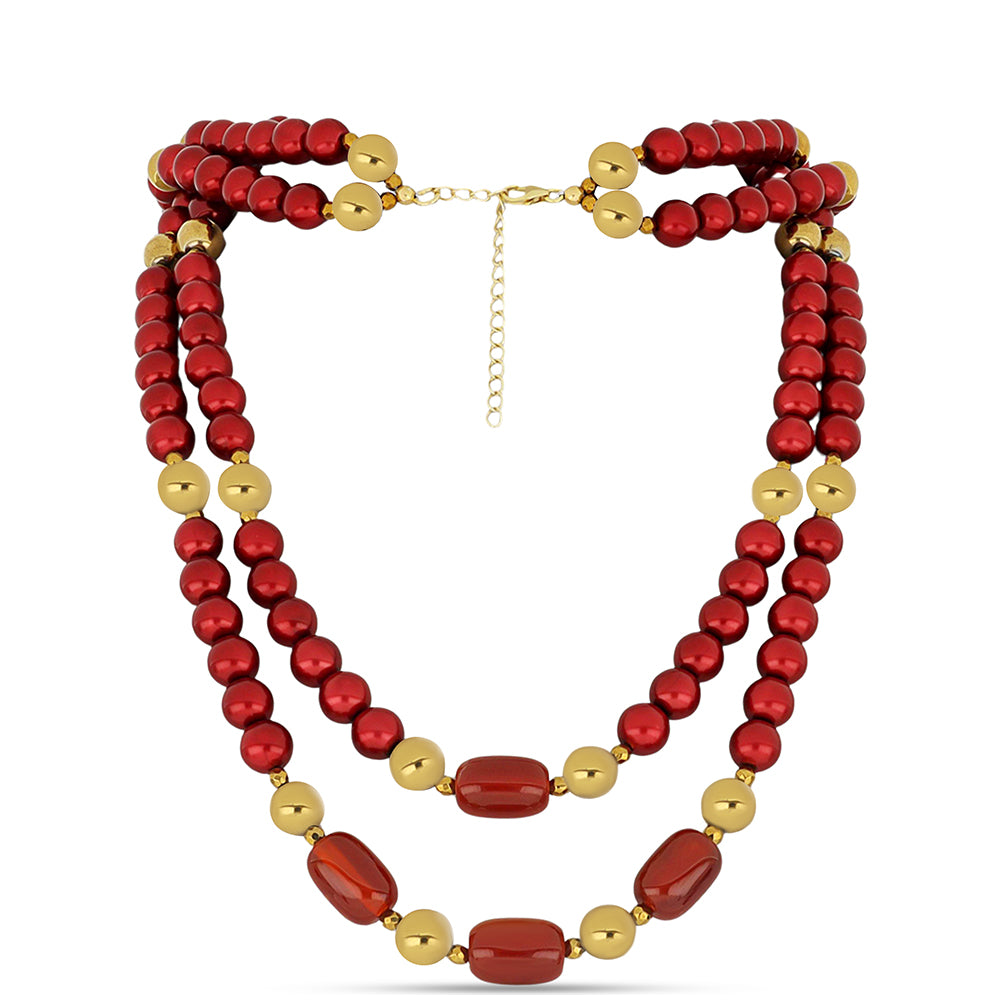 Collar de Plata Bañada en Oro con Perla roja de río