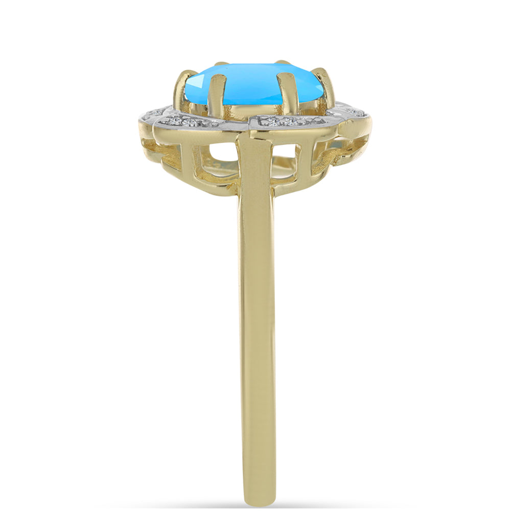 Anillo de Plata Bañada en Oro con Calcedonia Aqua y Topacio Blanco