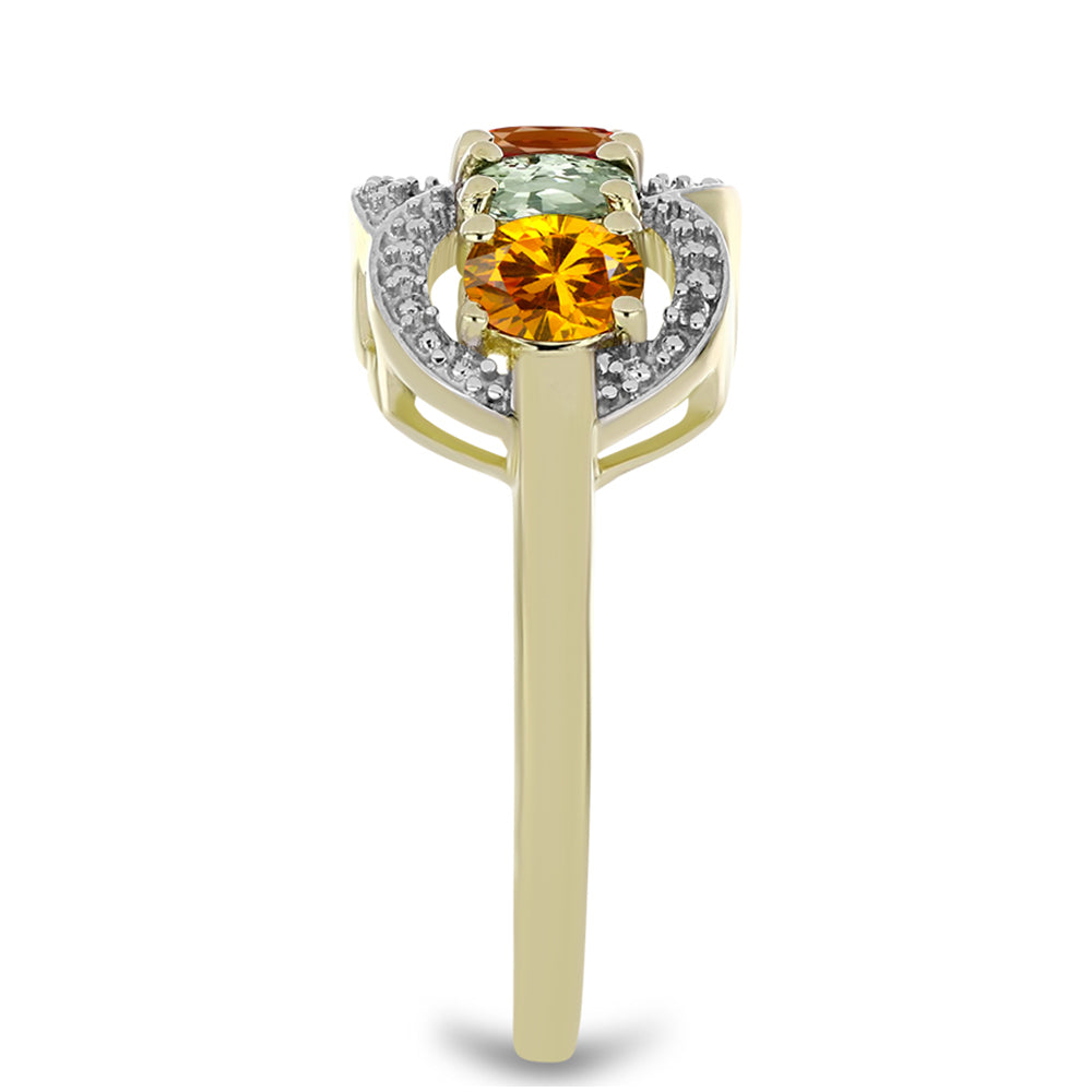 Anillo de Plata Bañada en Oro con Zafiro Arco Iris Rosebery y Topacio Blanco