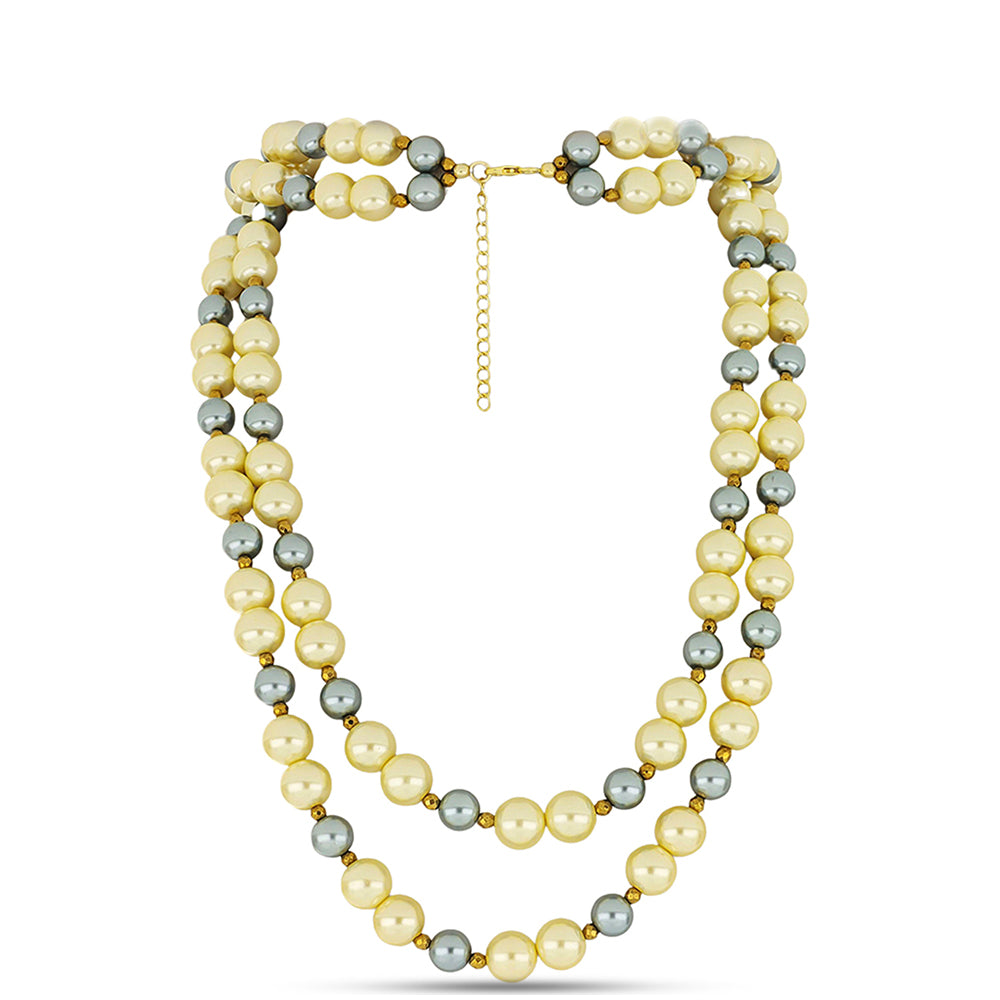 Collar de Plata Bañada en Oro con Perla de río gris y Perla Amarillo de Agua dulce