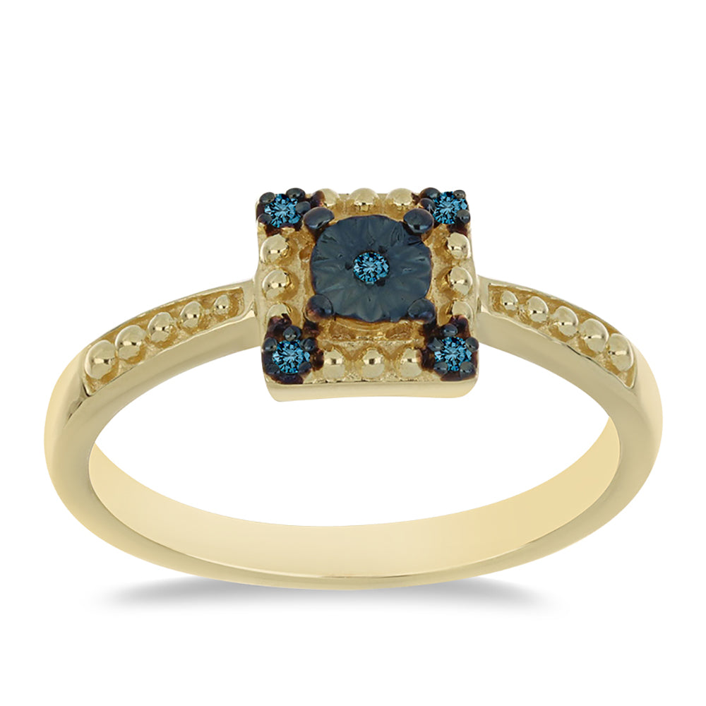 Anillo de Plata Bañada en Oro con Diamante Azul