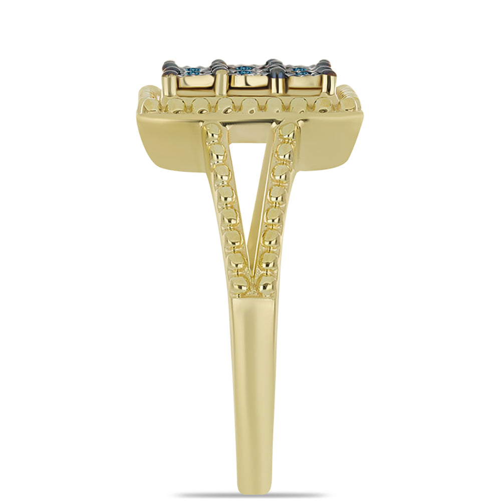 Anillo de Plata Bañada en Oro con Diamante Azul