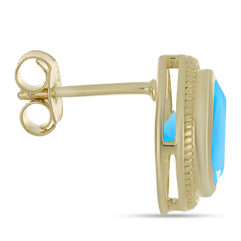 Pendientes de Plata Bañada en Oro con Calcedonia Aqua