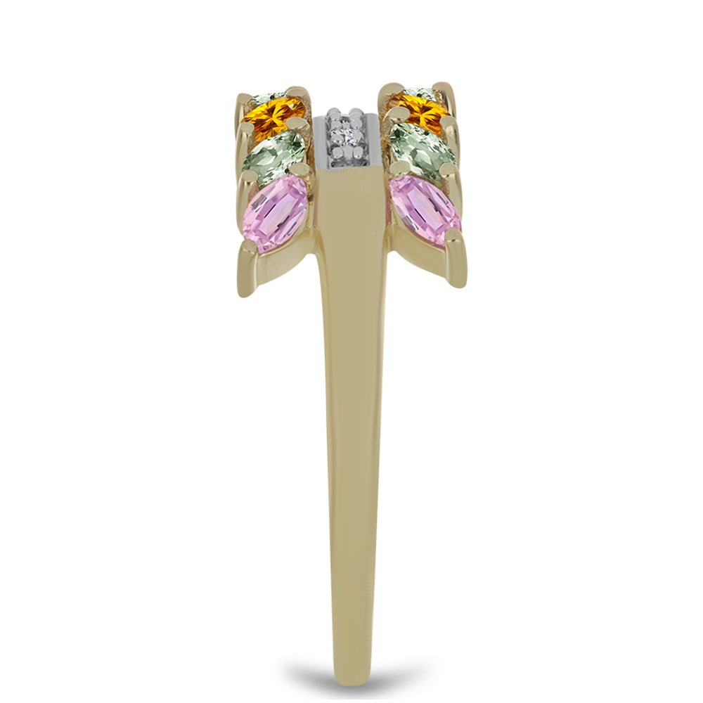 Anillo de Plata Bañada en Oro con Zafiro Arco Iris Rosebery y Topacio Blanco