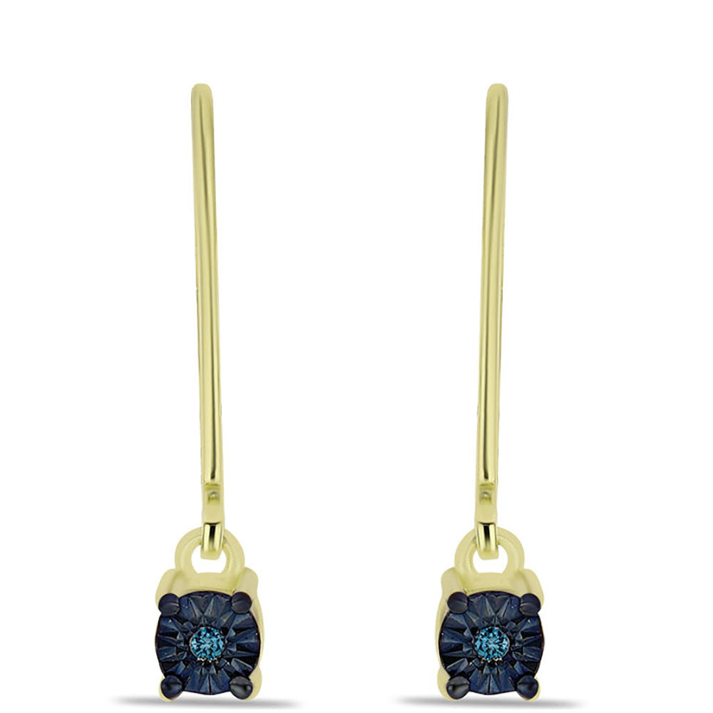 Pendientes de Plata Bañada en Oro con Diamante Azul