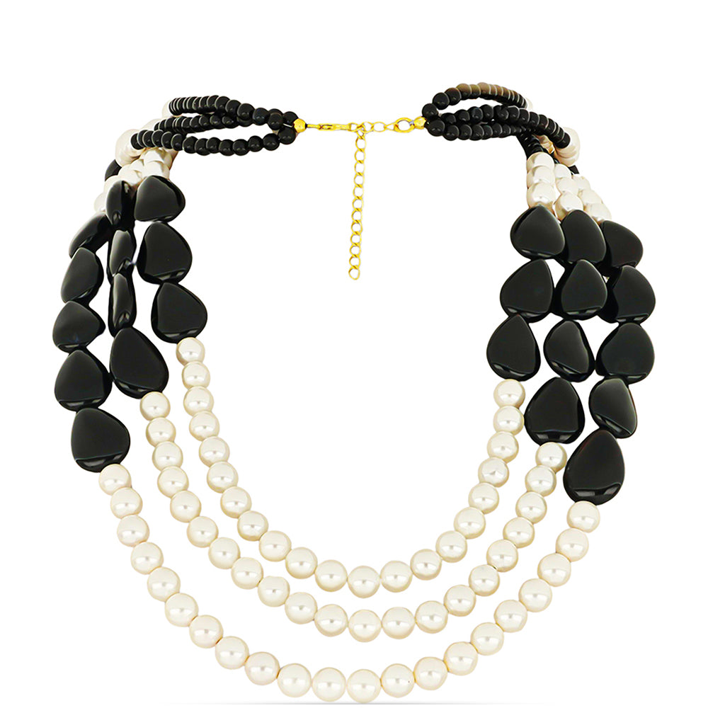 Collar de Plata Bañada en Oro con Ónix negro de Suwar y Perla de Agua Dulce