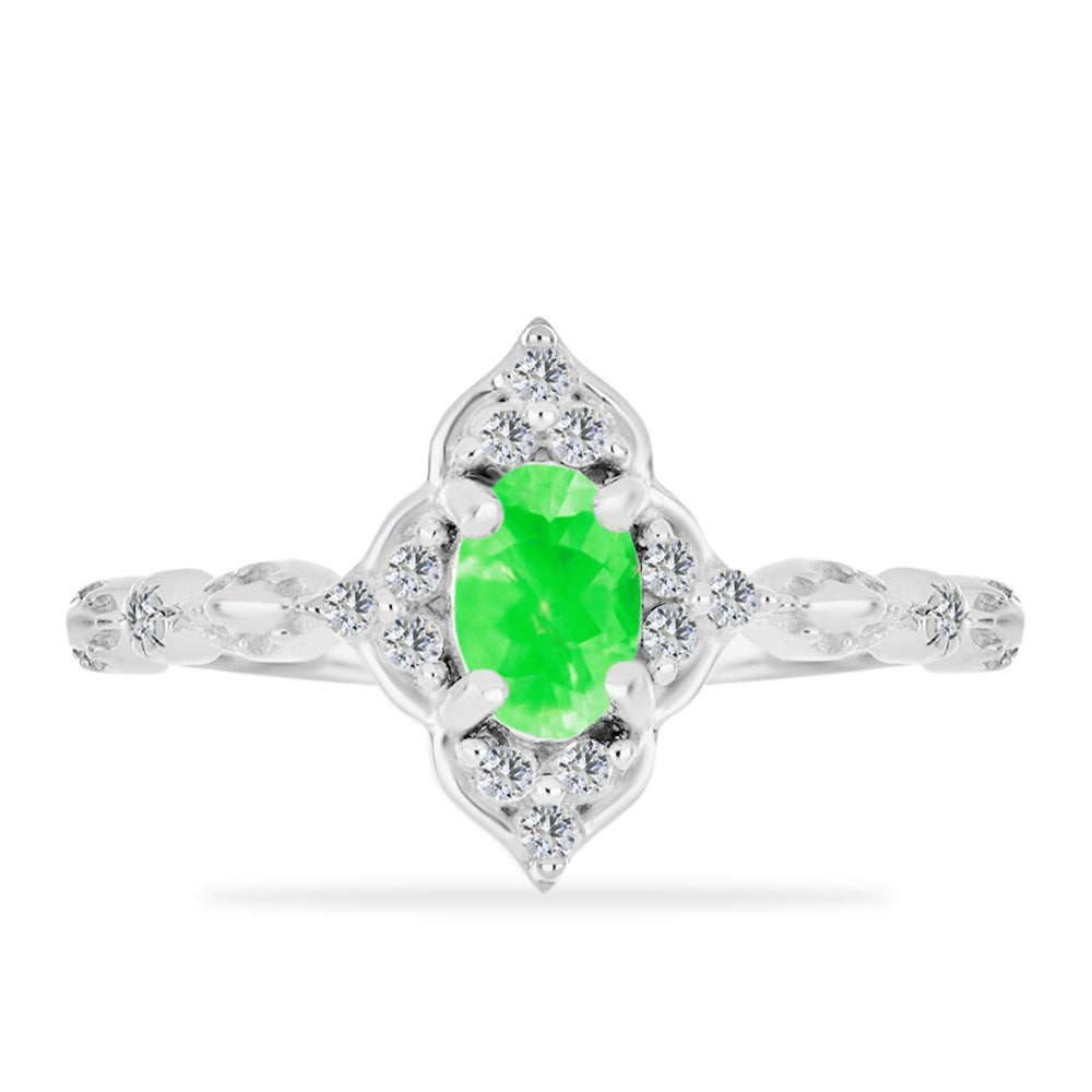Anillo de Plata con Ópalo Hialita y Topacio Blanco