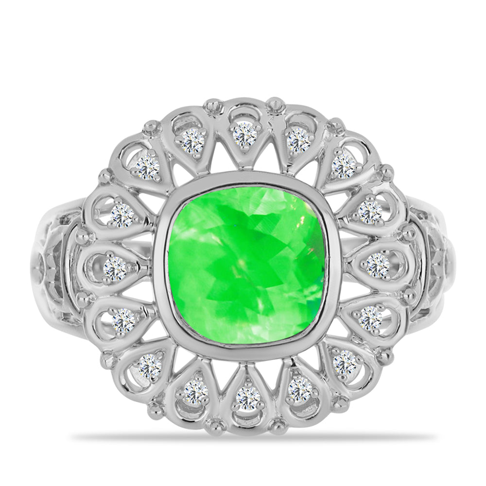 Anillo de Plata con Ópalo Hialita y Topacio Blanco