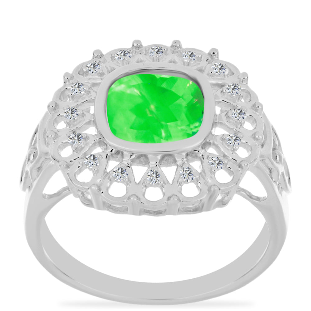 Anillo de Plata con Ópalo Hialita y Topacio Blanco
