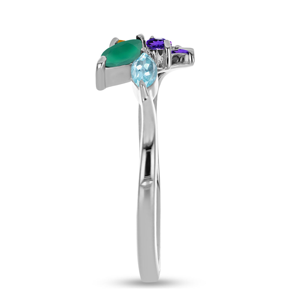 Anillo de Plata con Amatista de Marruecos y Ágata Verde