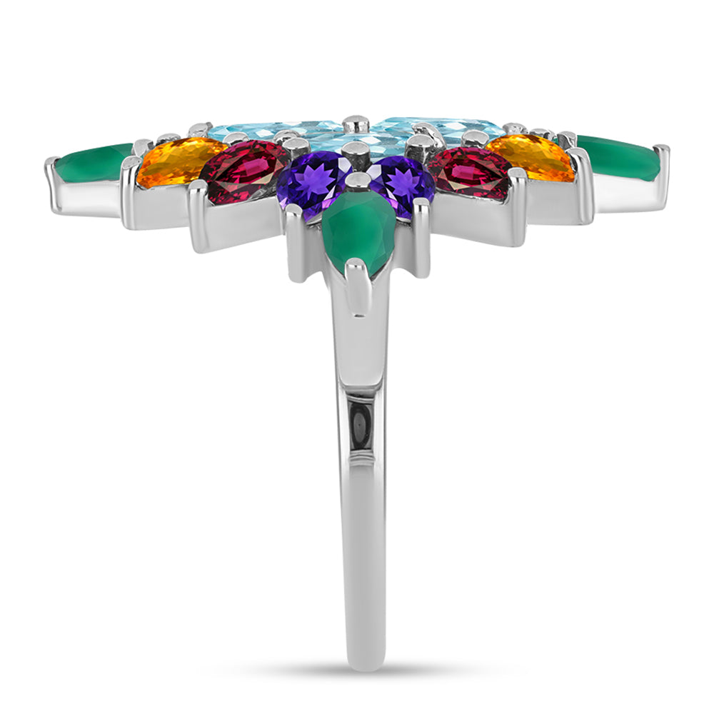 Anillo de Plata con Amatista de Marruecos y Ágata Verde