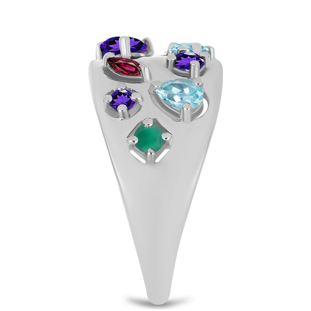 Anillo de Plata con Amatista de Marruecos y Ágata Verde