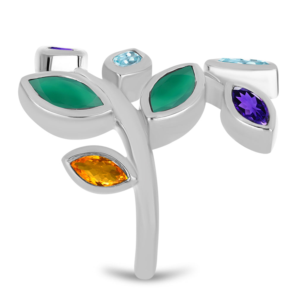 Anillo de Plata con Amatista de Marruecos y Ágata Verde