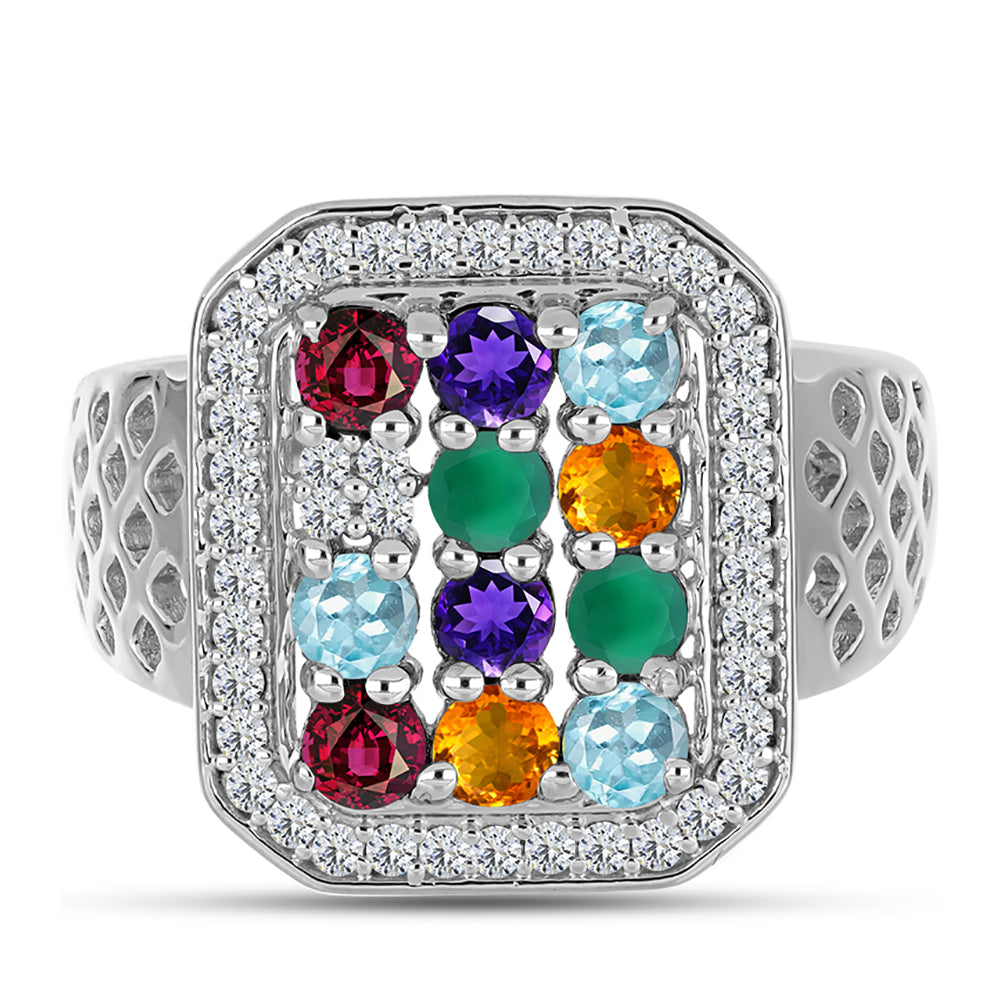 Anillo de Plata con Amatista de Marruecos y Ágata Verde