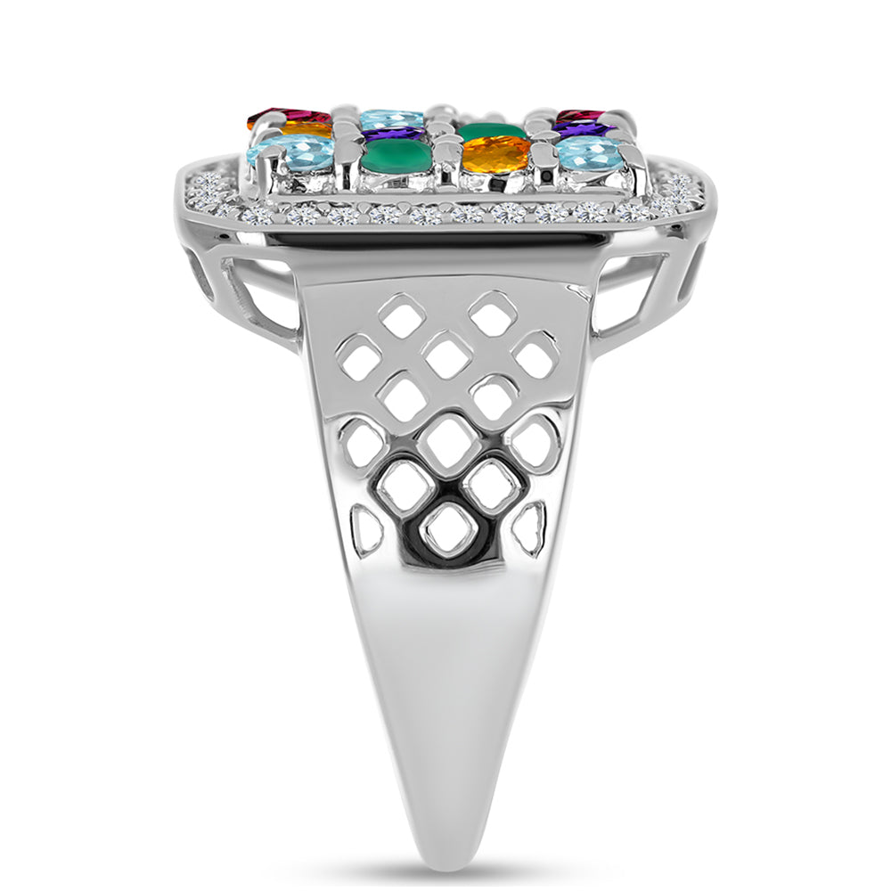 Anillo de Plata con Amatista de Marruecos y Ágata Verde