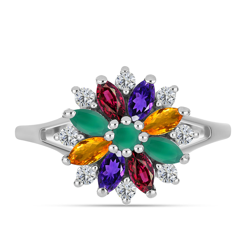 Anillo de Plata con Amatista de Marruecos y Ágata Verde