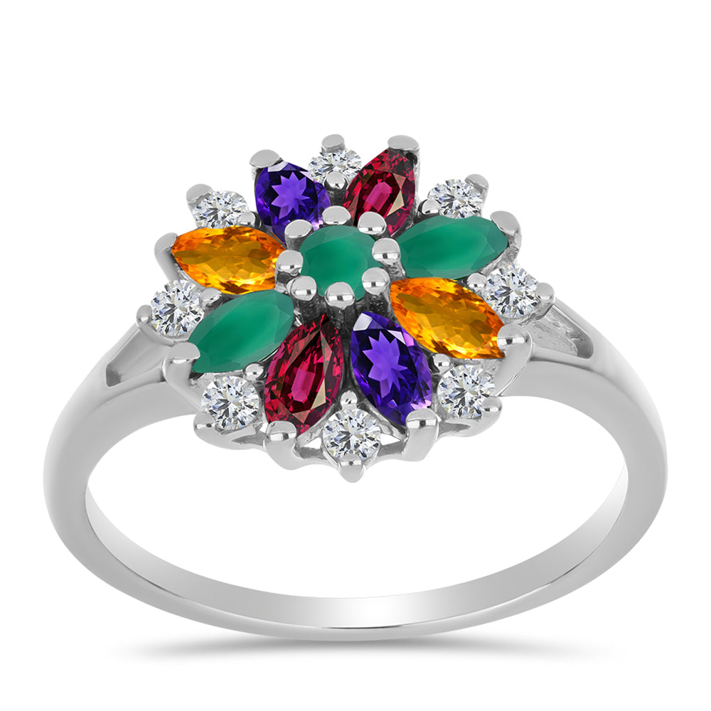 Anillo de Plata con Amatista de Marruecos y Ágata Verde