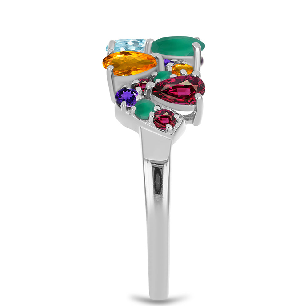 Anillo de Plata con Amatista de Marruecos y Ágata Verde