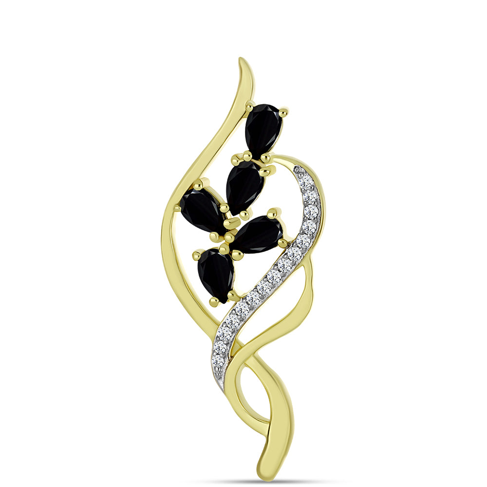 Broche de Plata Bañada en Oro con Espinela Negra y Topacio Blanco 1