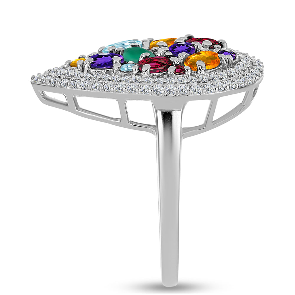 Anillo de Plata con Amatista de Marruecos y Ágata Verde