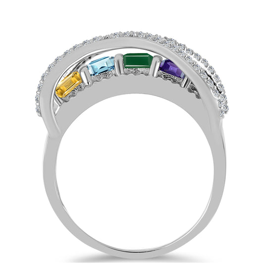 Anillo de Plata con Amatista de Marruecos y Ágata Verde