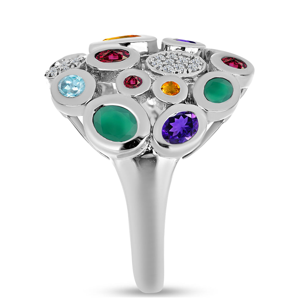 Anillo de Plata con Amatista de Marruecos y Ágata Verde