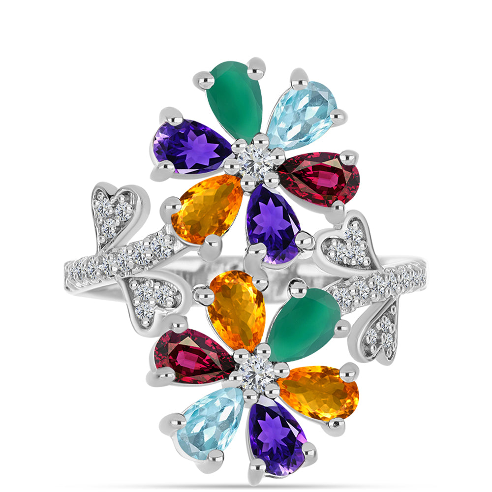 Anillo de Plata con Amatista de Marruecos y Ágata Verde
