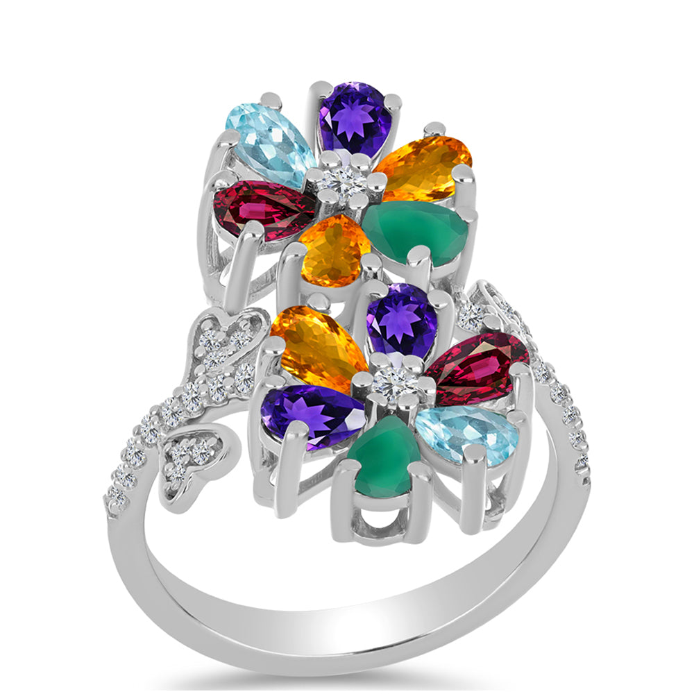 Anillo de Plata con Amatista de Marruecos y Ágata Verde