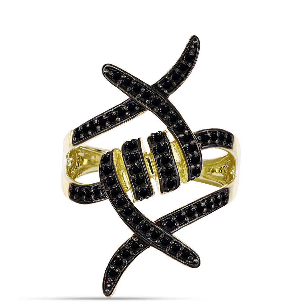 Anillo de Plata Bañada en Oro con Espinela Negra 1