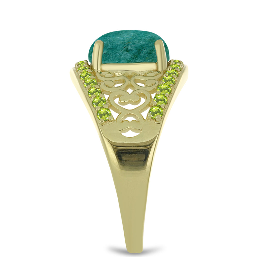 Anillo de Plata Bañada en Oro con Amazonita y Peridoto de Changbai