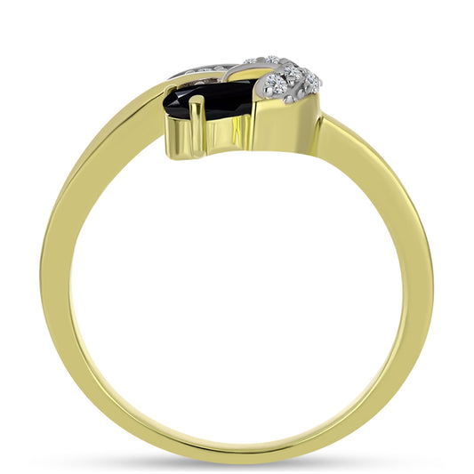 Anillo de Plata Bañada en Oro con Espinela Negra y Topacio Blanco