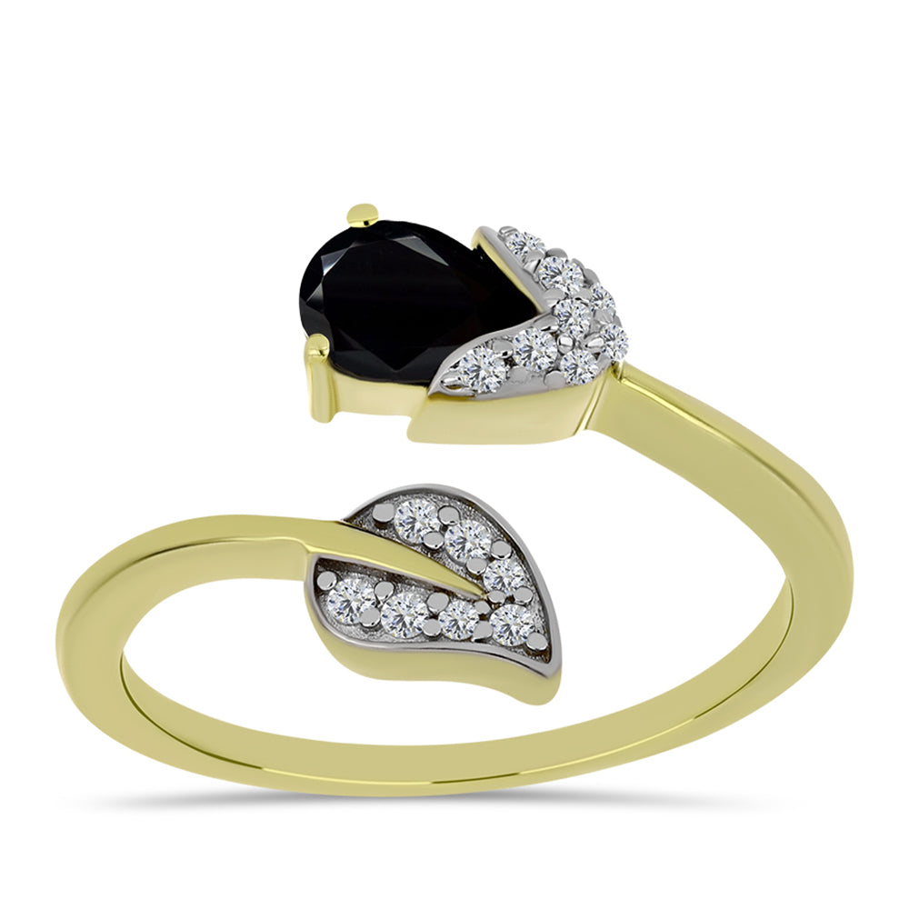 Anillo de Plata Bañada en Oro con Espinela Negra y Topacio Blanco