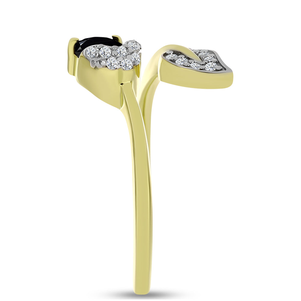 Anillo de Plata Bañada en Oro con Espinela Negra y Topacio Blanco