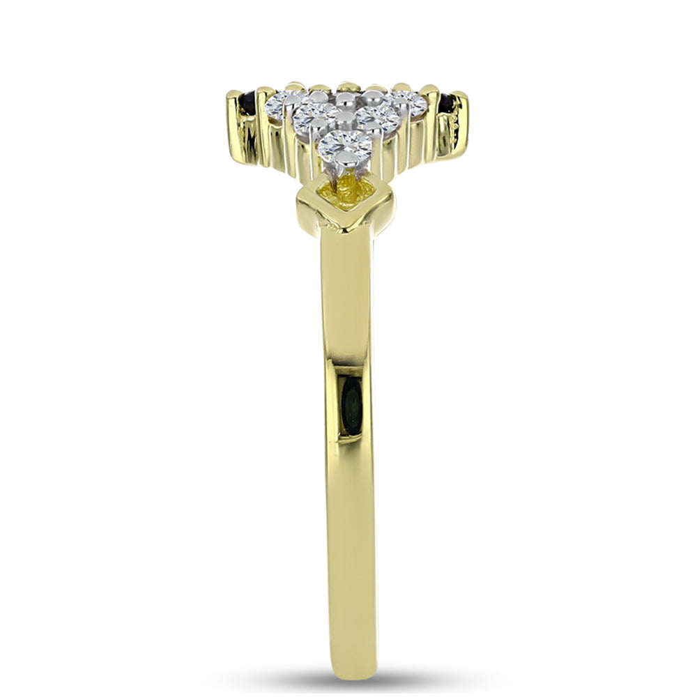 Anillo de Plata Bañada en Oro con Espinela Negra y Topacio Blanco