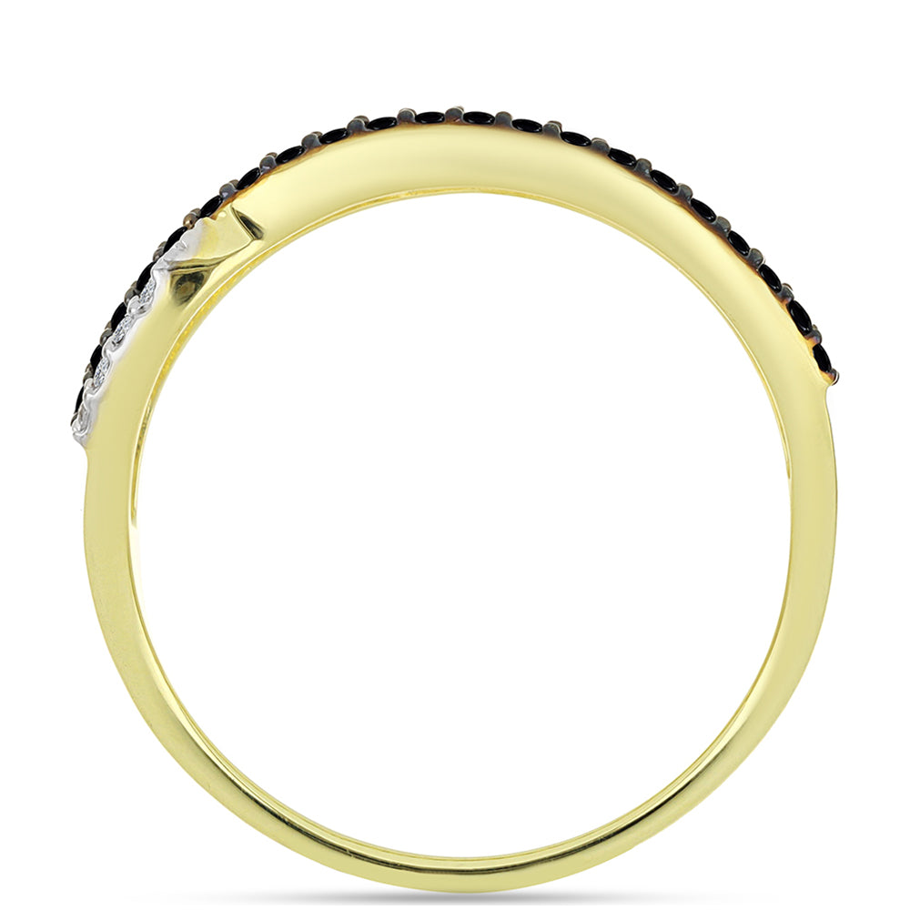 Anillo de Plata Bañada en Oro con Espinela Negra y Topacio Blanco