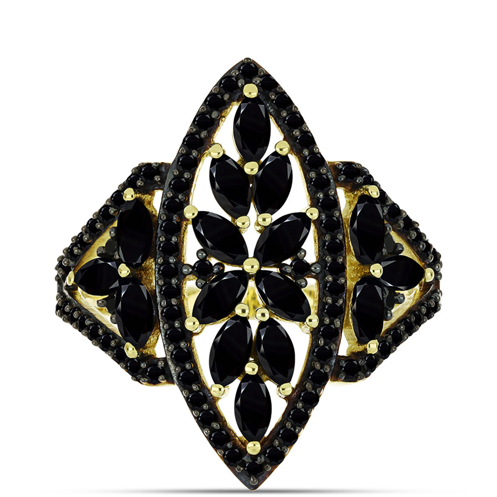 Anillo de Plata Bañada en Oro con Espinela Negra 1