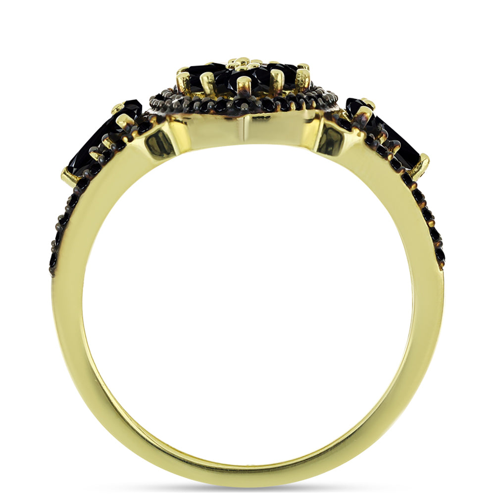 Anillo de Plata Bañada en Oro con Espinela Negra