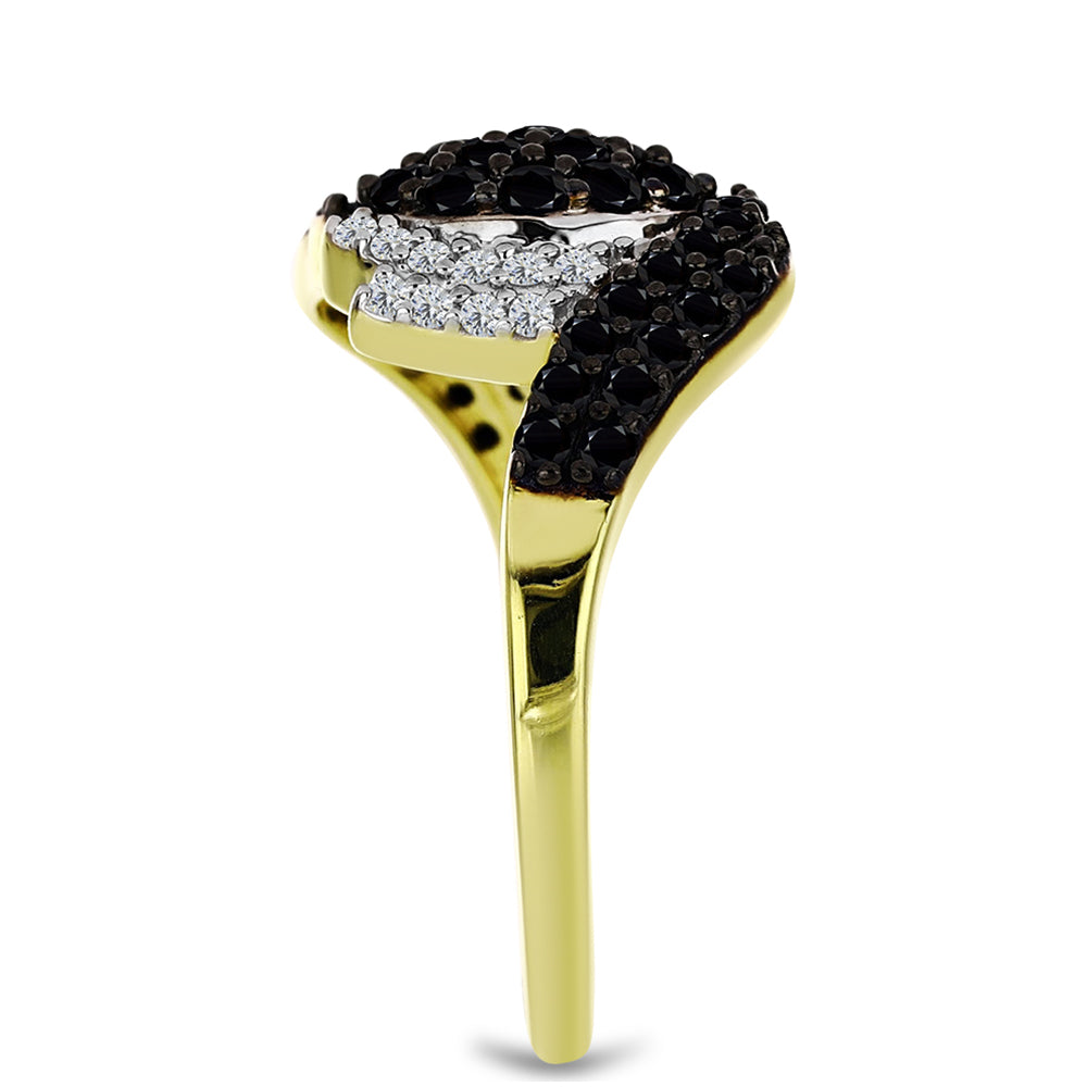 Anillo de Plata Bañada en Oro con Espinela Negra y Topacio Blanco